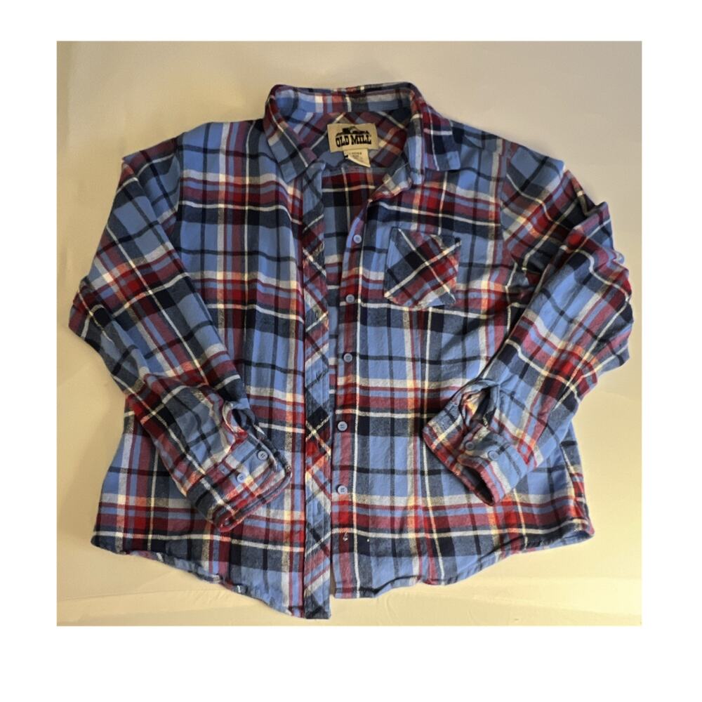 Old Mill Women's Blue Red Plaid Collared Long Sleeve Button Flannel Shirt XL